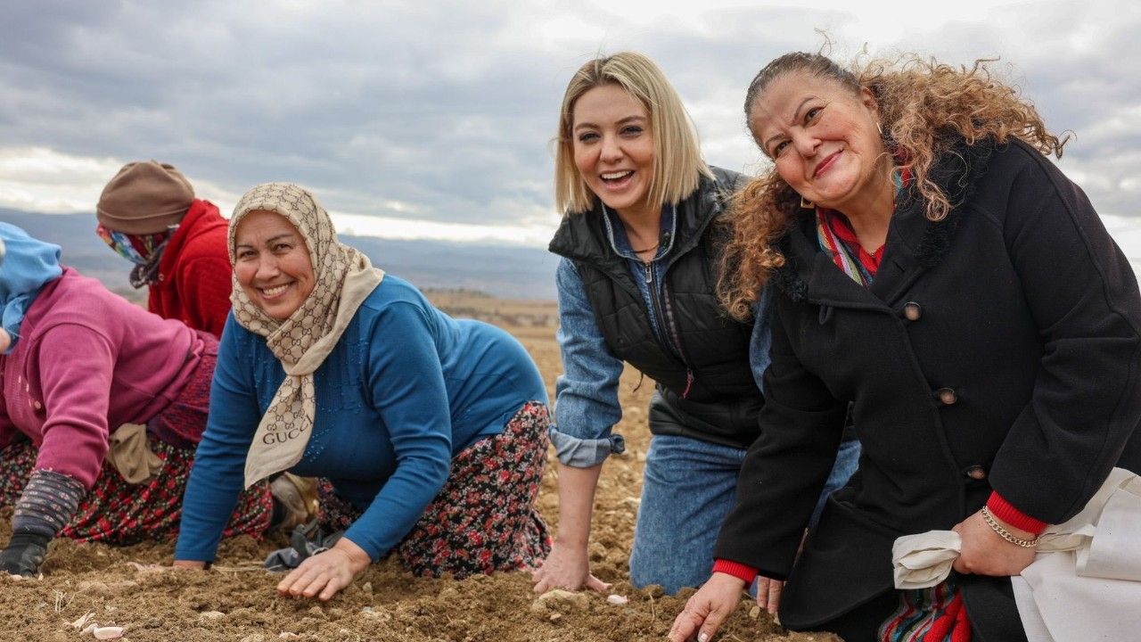 Milletvekili Ekmekci, emekçi kadınlarla tarlada